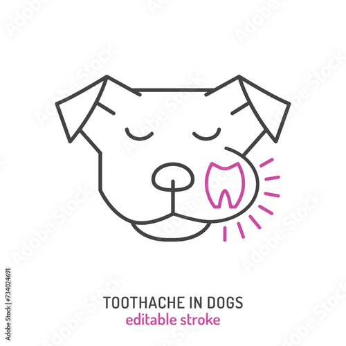 Toothache in dogs. Linear icon, pictogram, symbol.