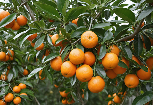 Tasty oranges in a flourishing garden