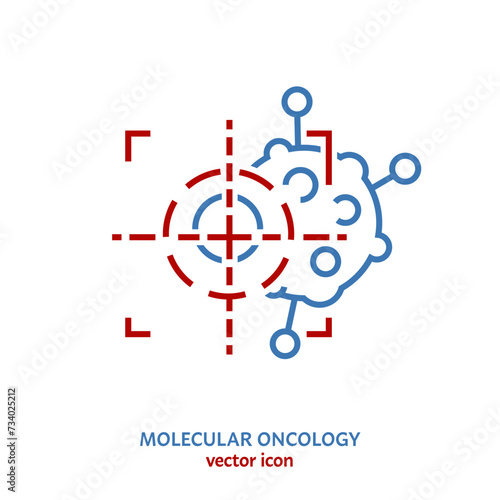 Molecular oncology linear pictogram. Interdisciplinary medical specialty symbol.
