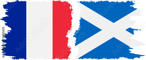 Scotland and France grunge flags connection vector