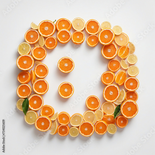 Oranges arranged in the shape of letter D on white background