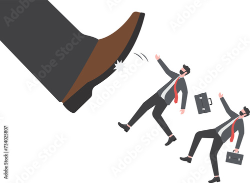 Bankruptcy and insolvency. businessman big foot kicking a little man.

