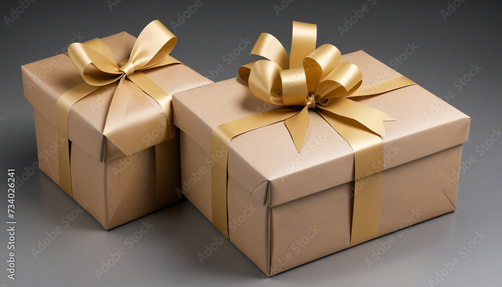 Obraz premium Brown craft paper wrapped gift boxes, with cut-out design
