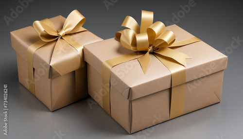 Brown craft paper wrapped gift boxes, with cut-out design © SR07XC3