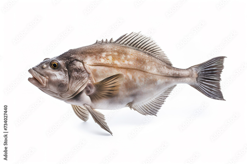Naklejka premium Image of a halibut fish isolated on white background. Fresh fish. Underwater animals. Generative AI.