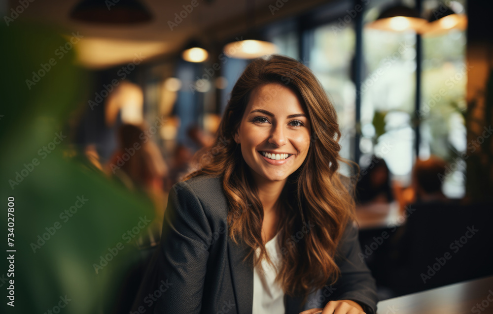 Attractive female travel agent looking at her client, ai generated Attractive female travel agent looking at her client, ai generated