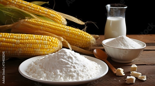 corn starch on the table, next to the corn cobs
