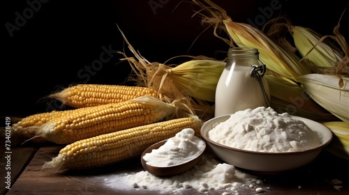 corn starch on the table, next to the corn cobs 