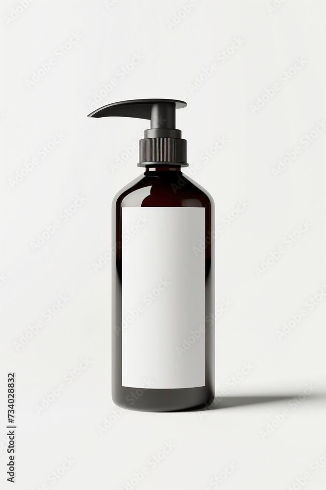 Mockup of a bottle of liquid soap with blank label on white background
Mockup of a bottle of liquid soap with blank label on white background