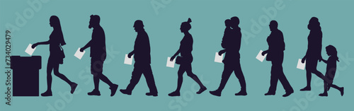 Election, silhouette of people voting. Crowd and voting box. Vector illustration