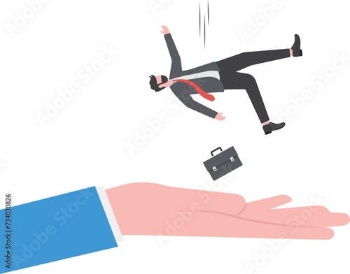 Business support, insurance or emergency money to rescue in economic crisis or investing margin of safety to protect losses concept, businessman investor falling from the sky into a soft helping hand.