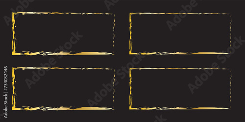 Golden grunge lines frame background. Gold shiny glittering stripes on black watercolor texture. eps10