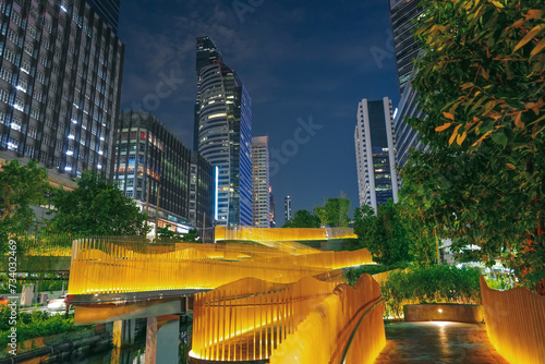 View King Power Mahanakhon Naradhiwas Rajanagarinda Empire Tower metropolis center downtown business district in panoramic backlight Chong Nonsi pedestrian bridge Bangkok, Thailand photo