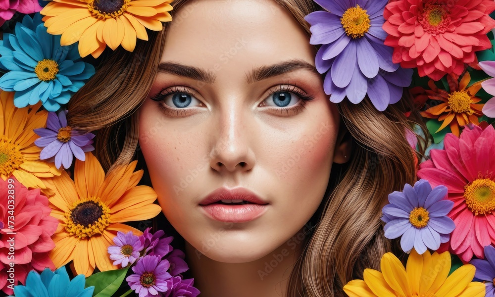 Botanical Radiance: A Beautiful Woman Amidst Nature's Palette