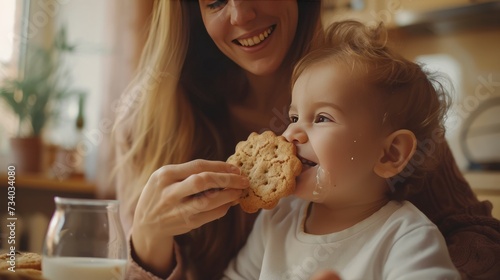 Mother Sharing Cookies with Loving Child at Home