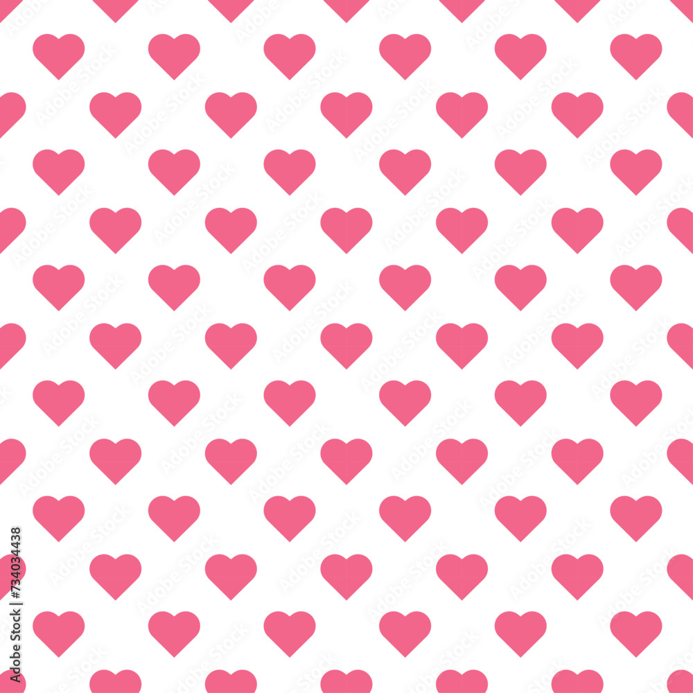 Simple heart shapes seamless pattern in a  diagonal arrangement. Love and romantic theme background. Pink vector wallpaper.