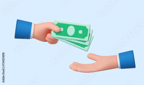 3d Cartoon character hands give and take money