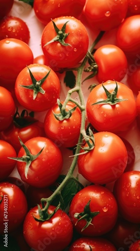 Fresh red Ripe Tomatoes with Water Droplets Background with copy space