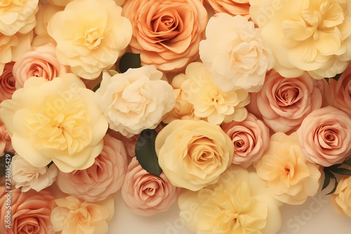 An HD capture showcasing a top view of a cluster of roses in varying shades against a soft yellow background, perfect for personalized text overlays. © Kanwal