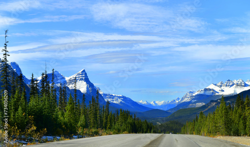 The road 93 beautiful "Icefield Parkway" in Autumn Jasper National park,Canada