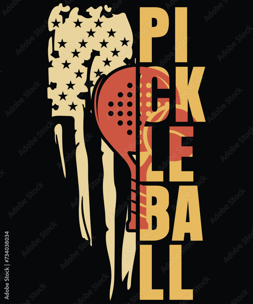 Vecteur Stock Pickleball Game American Flag, Funny Pickleball vector T