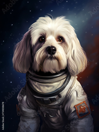 Funny dandle dinmont Dog Astronaut Portrait. Generative AI.