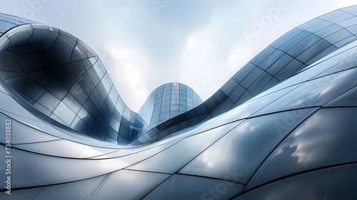 Modern Architecture Skyscraper With Curved Facade Against Blue Sky