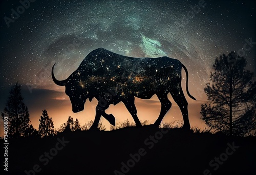 Silhouette of taurus zodiac sign in the horoscope  in his proper natural earth element. Generative AI