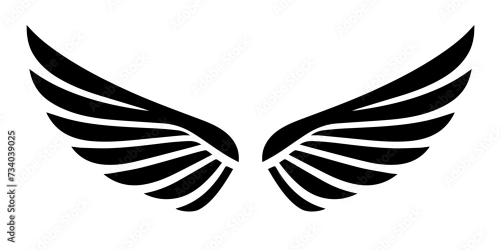 Wings icon. Wings symbol. Black icon of wings isolated on white background. Wings icon. Wings symbol. Black icon of wings isolated on white background.