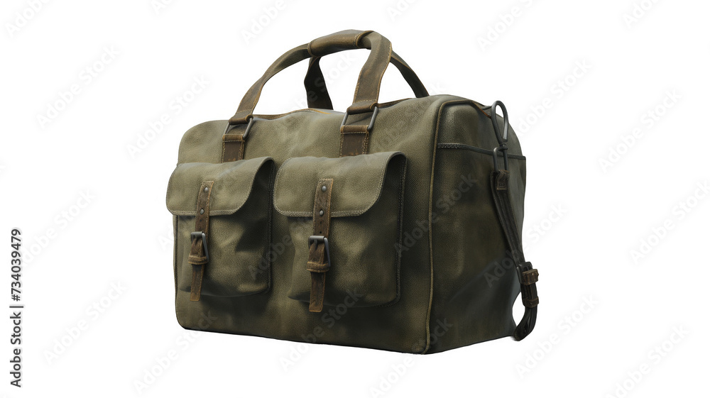 Olive Green Canvas Duffel Bag with Leather Straps and Buckle Closures Olive Green Canvas Duffel Bag with Leather Straps and Buckle Closures