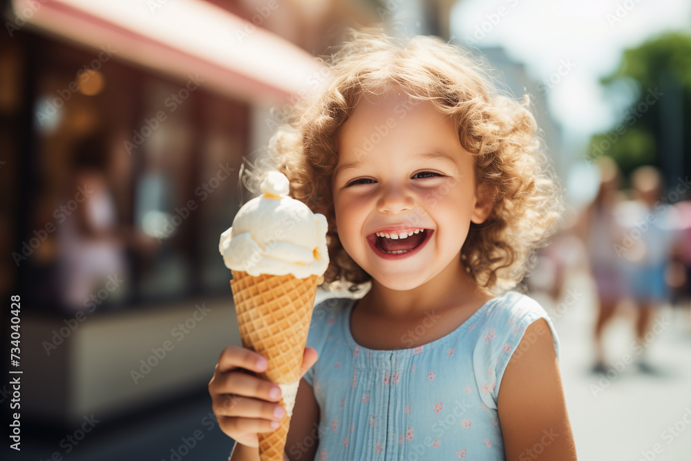 little happy girl holding an ice cream cone on a sunny day little happy girl holding an ice cream cone on a sunny day