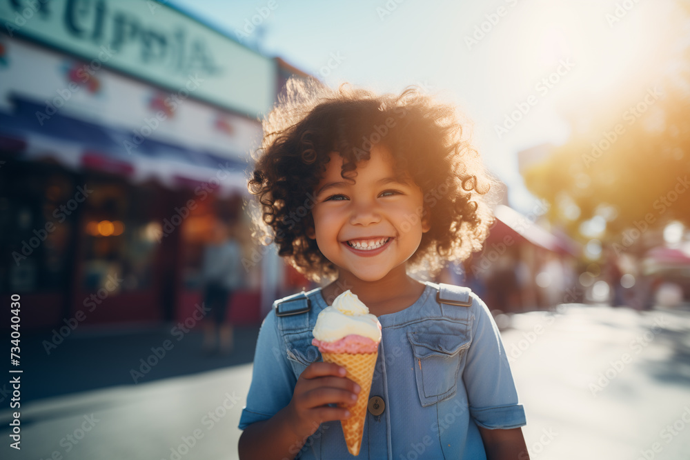 little happy girl holding an ice cream cone on a sunny day little happy girl holding an ice cream cone on a sunny day
