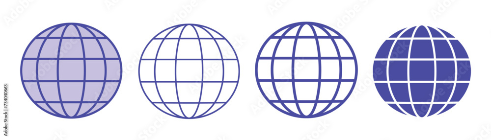 set of web globe icon illustration blue line set of web globe icon illustration blue line