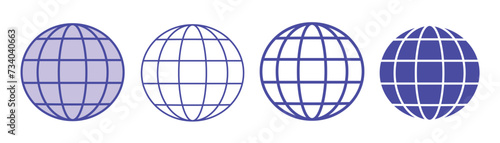 set of web globe icon illustration blue line