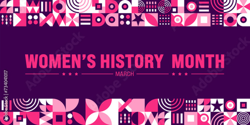 March is Women’s History Month geometric shape pattern  background template with women vector and women icon sign design. use to background, banner, placard, card, and poster design template.