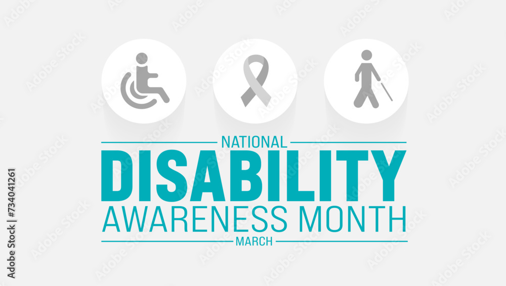March is Disability Awareness Month background template. Holiday concept. use to background, banner, placard, card, and poster design template with text inscription and standard color. vector March is Disability Awareness Month background template. Holiday concept. use to background, banner, placard, card, and poster design template with text inscription and standard color. vector