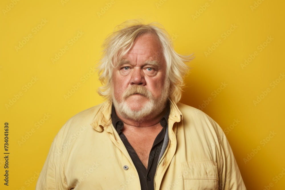 Portrait of an old man with a mustache on a yellow background Portrait of an old man with a mustache on a yellow background