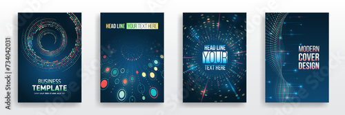 Modern technology design for posters. Futuristic background for flyer, brochure. Scientific cover template for presentation, banner. Set of high-tech covers for marketing.