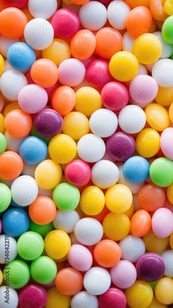 Obraz premium Close Up Colorful Assortment of Candies, Bright Color Background, copy space