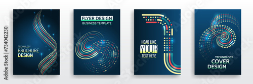 Futuristic background for flyer, brochure. Scientific cover template for presentation, banner. Set of high-tech covers for marketing. Modern technology design for posters.