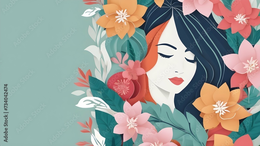 hand-drawn image of a woman in spring flowers. for International Women's Day on March 8th. feminine beauty, strength and independence hand-drawn image of a woman in spring flowers. for International Women's Day on March 8th. feminine beauty, strength and independence