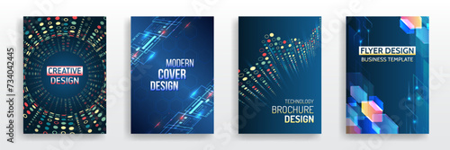 Set of high-tech covers for marketing. Modern technology design for posters. Futuristic background for flyer, brochure. Scientific cover template for presentation, banner. photo