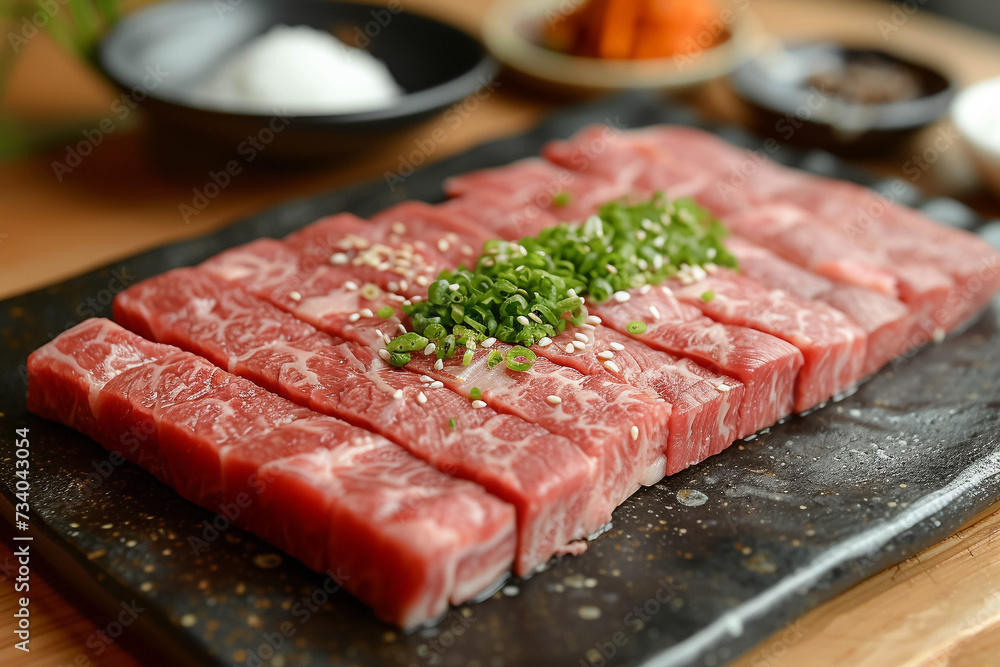 Wagyu beef is fat between the meat, sliced beef Wagyu beef is fat between the meat, sliced beef