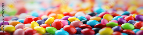 Close Up Colorful Assortment of Candies, Bright Color Background, copy space photo