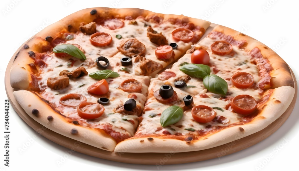 image of pizza on a wooden board on a white background. and food cooking. fast food image of pizza on a wooden board on a white background. and food cooking. fast food