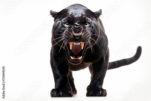 Black Jaguar Charging on a White Background. Beautiful feline portrait.