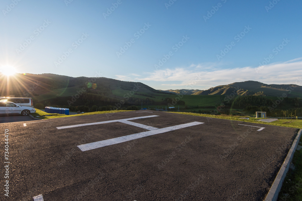 Fototapeta premium Helicopter pad on Altai mountains