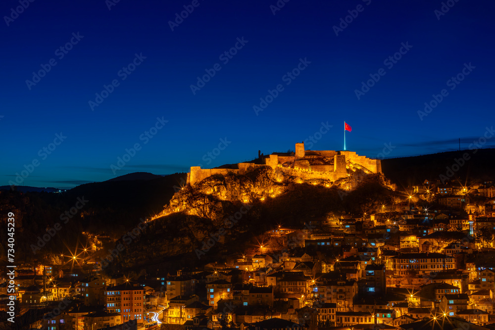 Evening view of the historical Kastamonu Castle. Turkey travel destination point. Kastamonu city, Turkey
