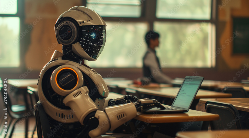 A robot learns in the classroom A robot learns in the classroom