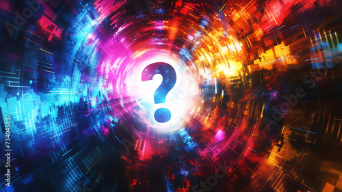 Question Mark Symbol in the middle of a Colorful Abstract Tunnel Background photo